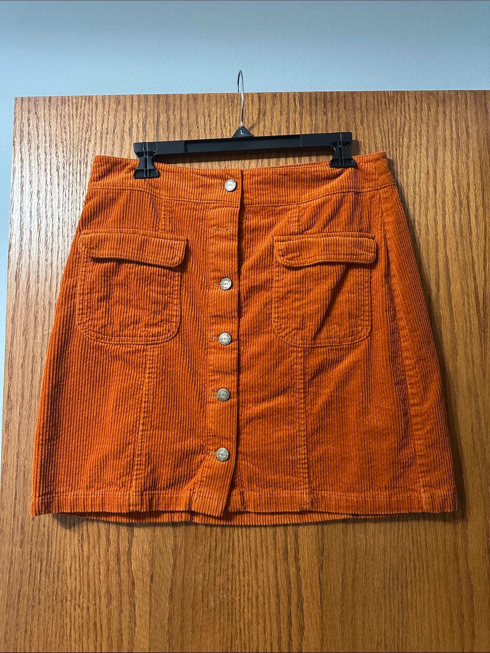 LOFT Orange Corduroy Button-Front Mini Skirt